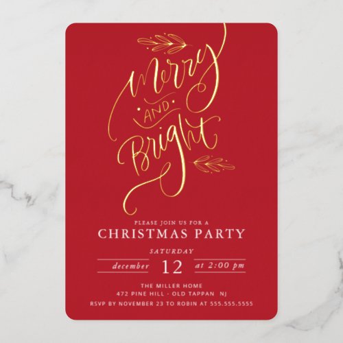 Merry  Bright Christmas Party Foil Holiday Card