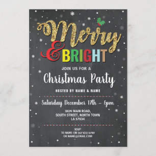 Merry & Bright Christmas Party Holidays Snow Invitation