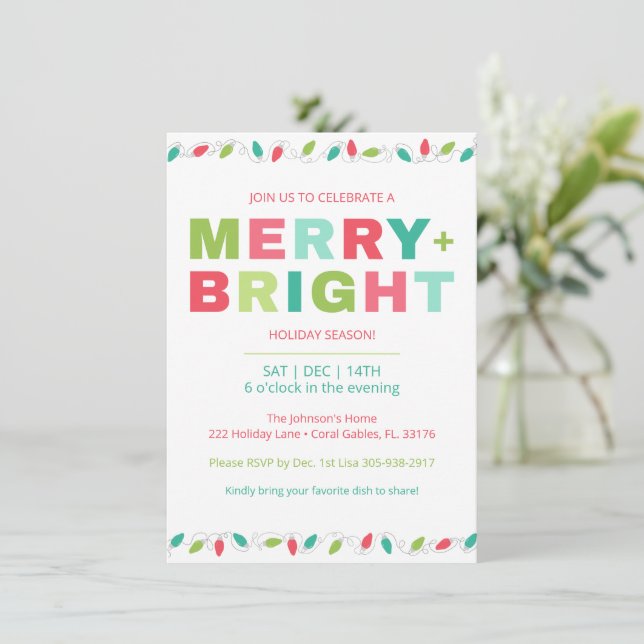 Merry + Bright Christmas Party Invitation (Standing Front)