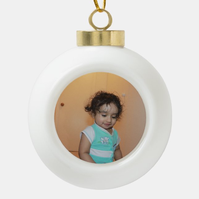 Merry Bright Christmas Photo Baby Kid Family Cute  Ceramic Ball Christmas Ornament (Front)