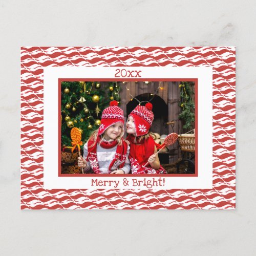 Merry Bright Christmas Photo Candy Cane Red White  Holiday Postcard