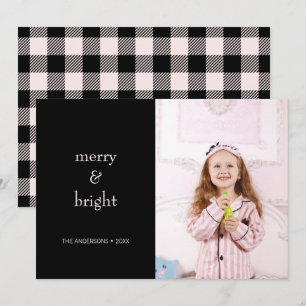 Merry & Bright Christmas Pink and Black Photo Holiday Card