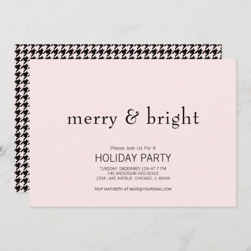 Merry  Bright Christmas Pink  Black Holiday Invitation