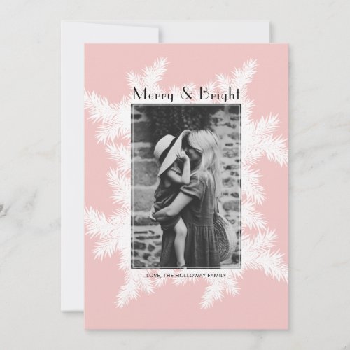 Merry bright christmas pink pines frame photo holiday card