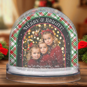 Merry & Bright! Christmas Plaid Holiday Photo Snow Globe