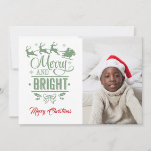 Merry & Bright /Christmas Quote/2-Sided / White Holiday Card