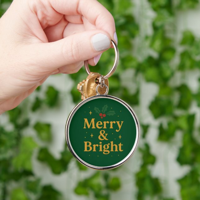 Merry & Bright Christmas Quote Keychain (Hand)