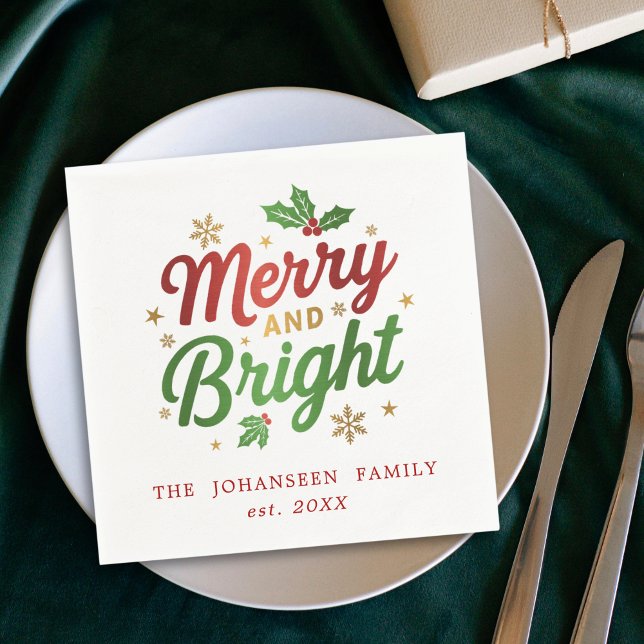 Merry & Bright Christmas Red and Green Typography Napkins (Creator Uploaded)