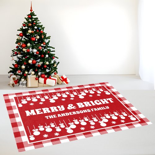 Merry  Bright Christmas Red Plaid Rug