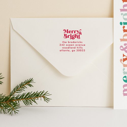 Merry  Bright Christmas Return Address Self_inking Stamp