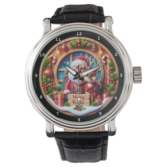 Merry Bright Christmas Santa Reindeer Watch (Front)