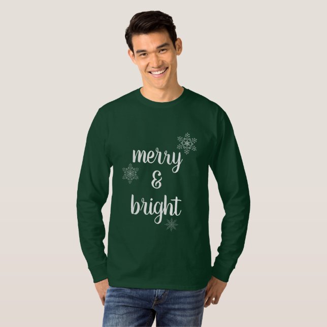 Merry & Bright Christmas Snowflakes T-Shirt (Front Full)