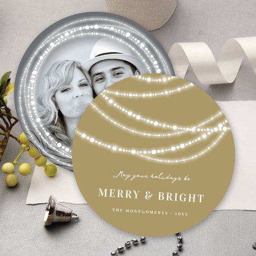 Merry  Bright Christmas Sparkling Lights Photo Holiday Card