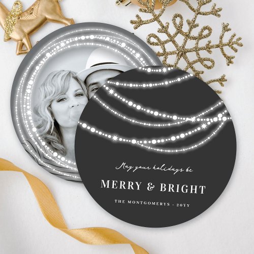 Merry  Bright Christmas Sparkling Lights Photo Holiday Card