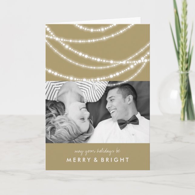 Merry & Bright Christmas Sparkling Lights Photo Holiday Card (Front)