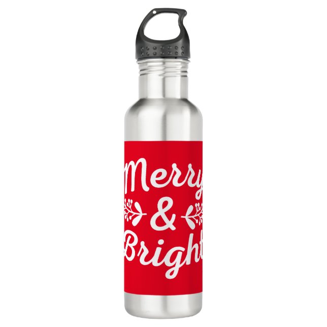 Merry & Bright Christmas  Stainless Steel Water Bottle (Front)