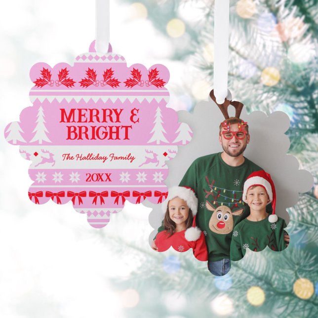 Merry & Bright Christmas Sweater Family Photo Ornament Card (Merry & Bright Christmas Sweater Family Photo Ornament Card)