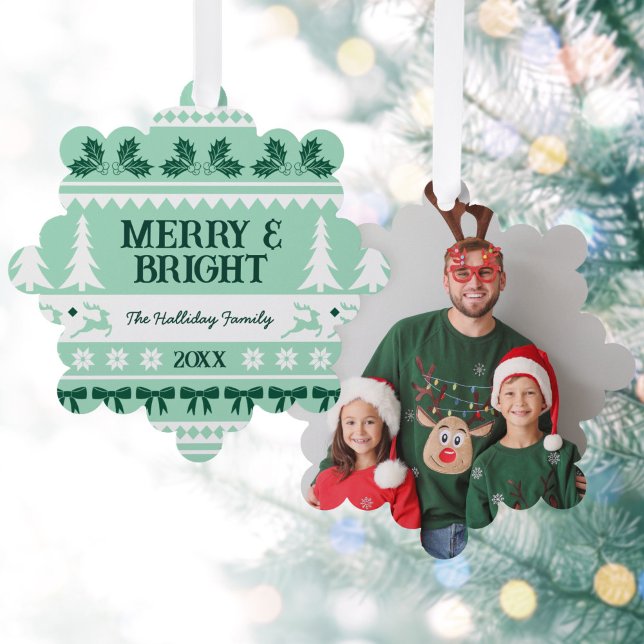Merry & Bright Christmas Sweater Family Photo Ornament Card (Merry & Bright Christmas Sweater Family Photo Ornament Card)