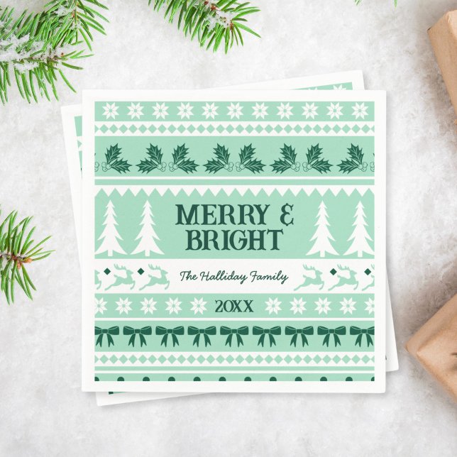 Merry & Bright Christmas Sweater Mint Green Napkins (Merry & Bright Christmas Sweater Mint Green Napkins)