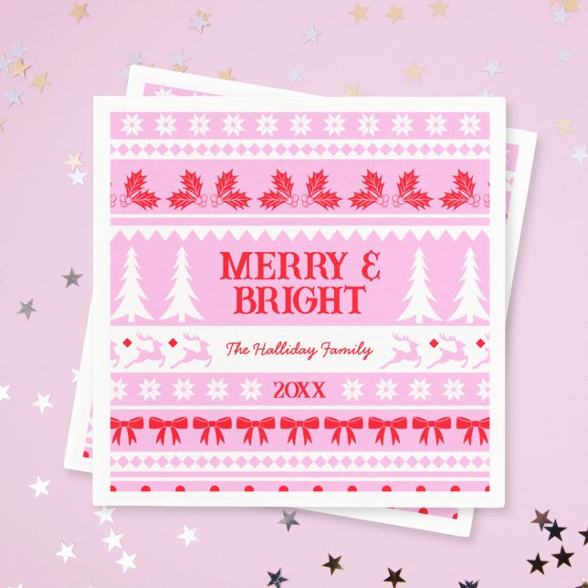 Merry & Bright Christmas Sweater Pink and Red Napkins (Merry & Bright Christmas Sweater Pink and Red Napkins)