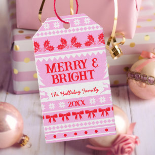 Merry & Bright Christmas Sweater Pink, Red & White Gift Tags