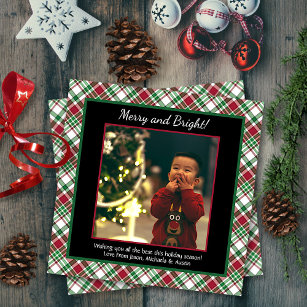 Merry & Bright Christmas Tartan or Plaid Photo Holiday Card