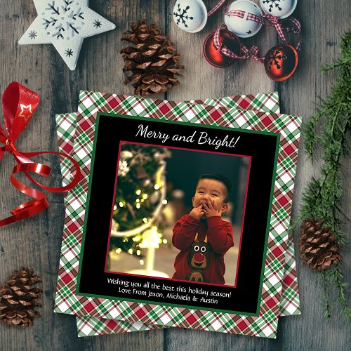 Merry  Bright Christmas Tartan or Plaid Photo Holiday Card
