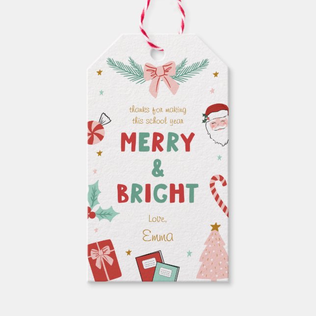 Merry & Bright Christmas Teacher Gift Tags  (Front)