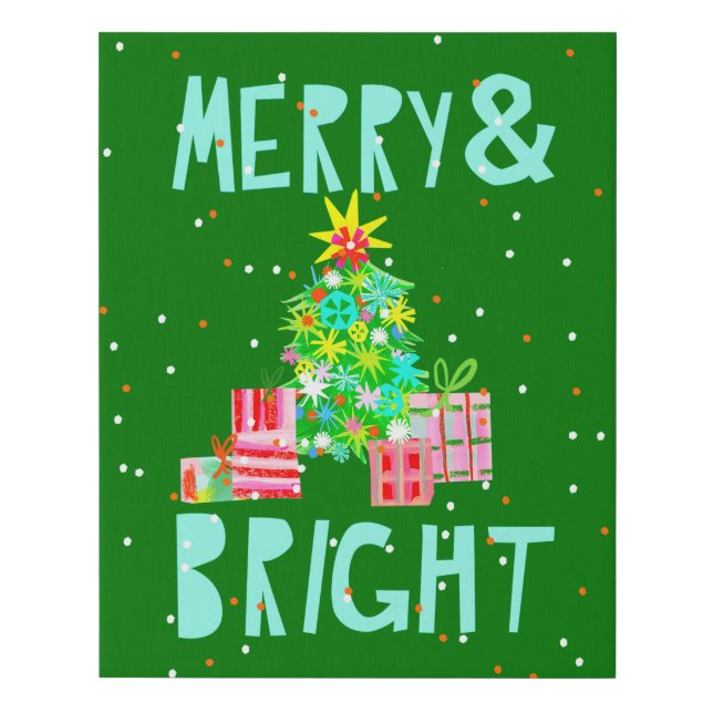 Merry & Bright Christmas Tree Faux Canvas Print (Front)