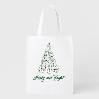 Merry & Bright Christmas Tree grocery bag