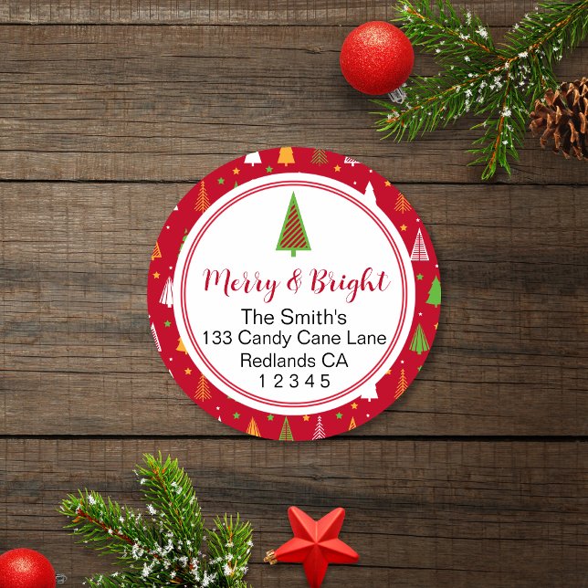 Merry & Bright Christmas Tree Return Address Label (Creator Uploaded)
