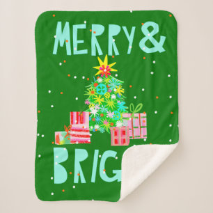 Merry & Bright Christmas Tree Sherpa Blanket