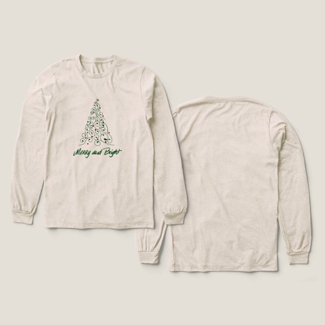 Merry & Bright Christmas Tree t-shirt Tri-Blend Shirt (Design Front & Back)