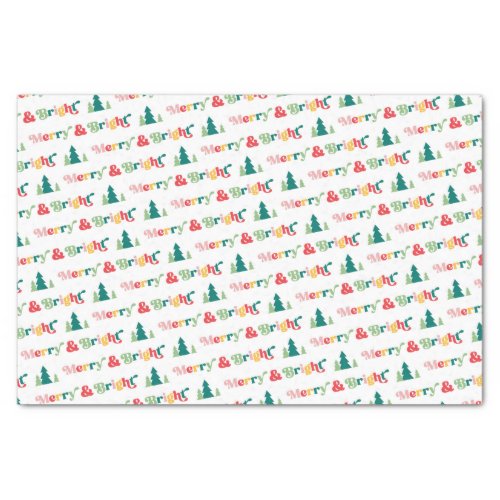Merry  bright Christmas trees colorful retro font Tissue Paper