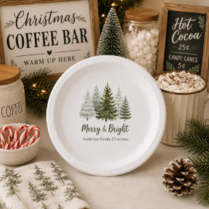 Merry & Bright Christmas Trees Paper Plates