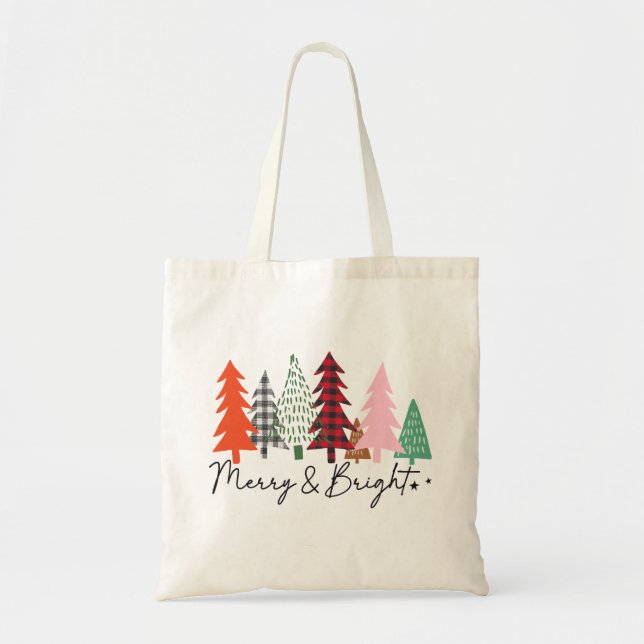 Merry & Bright Christmas Trees Tote Bag (Front)