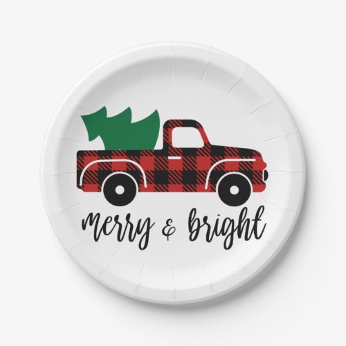 Merry  Bright Christmas Truck Paper Plates