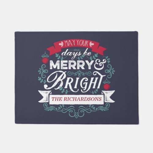 Merry  Bright Christmas Typography Custom Banner Doormat