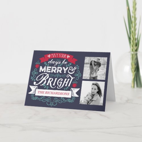 Merry  Bright Christmas Typography Custom Banner Holiday Card