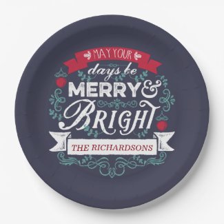 Merry &amp; Bright Christmas Typography Custom Banner