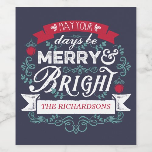 Merry  Bright Christmas Typography Custom Banner Wine Label
