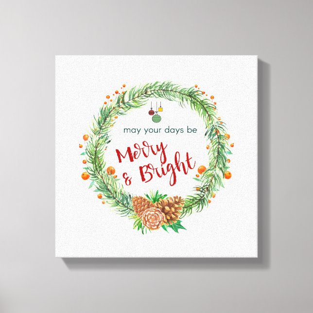 Merry & Bright Christmas Wreath Canvas Print (Front)