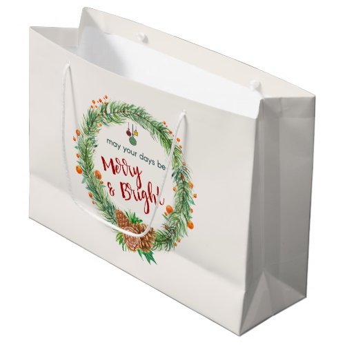 Merry  Bright Christmas Wreath Large Gift Bag