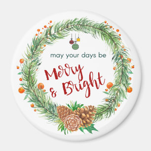 Merry & Bright Christmas Wreath Magnet