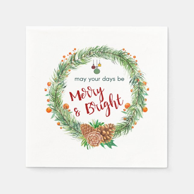 Merry & Bright Christmas Wreath Napkins (Front)