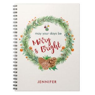 Merry & Bright Christmas Wreath Notebook