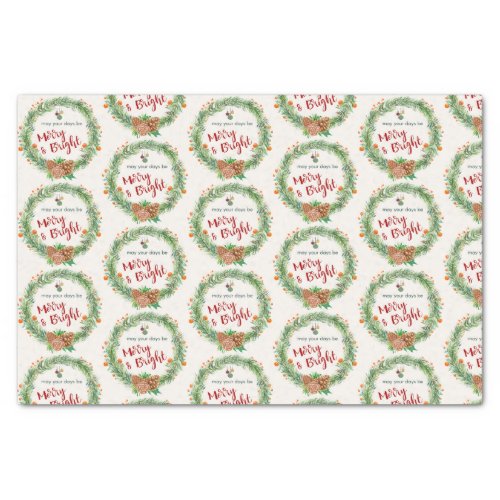 Merry  Bright Christmas Wreath Pattern Tissue Paper