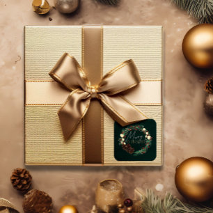 Merry & Bright Christmas Wreath Pine Cone Holiday Square Sticker