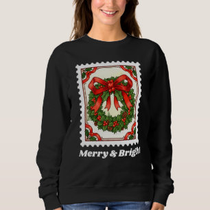 Merry & Bright Christmas Wreath Postage Stamp Sweatshirt