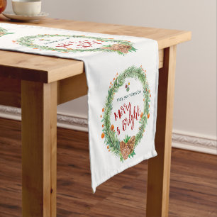 Merry & Bright Christmas Wreath Short Table Runner